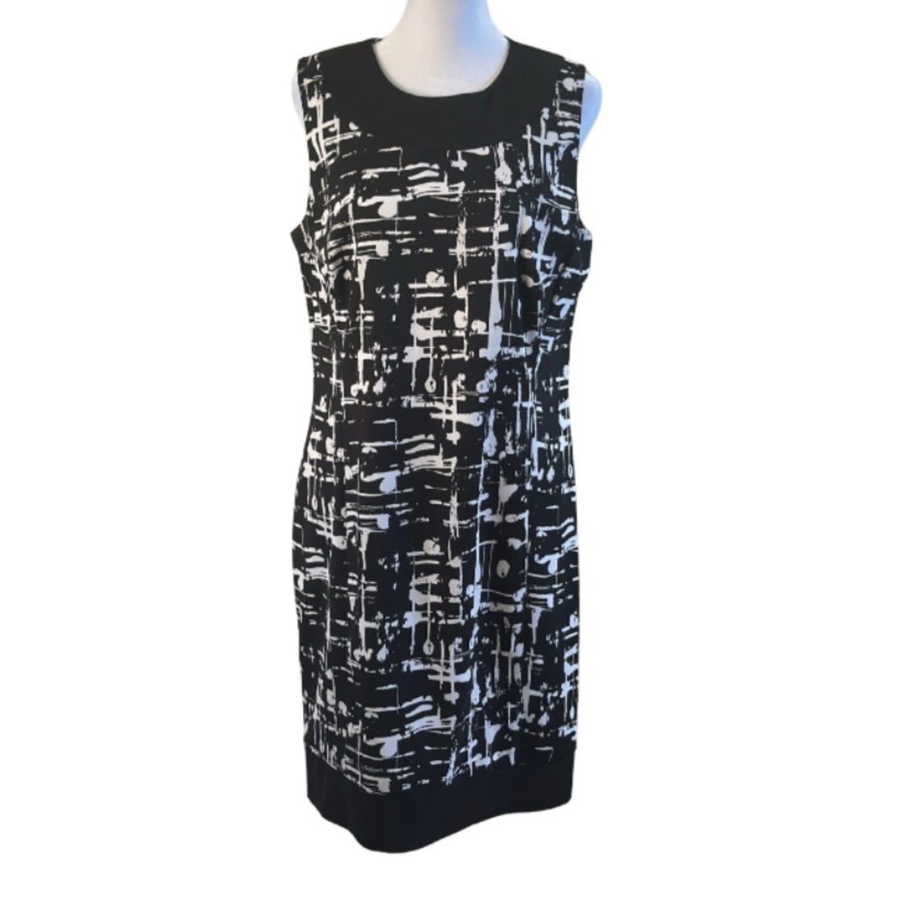 AB Studio Black & White Abstract Print Sleeveless Sheath Dress - Picture 1 of 5